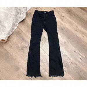 We The Free Free People Black Flare Jeans with Side Slits and Raw Hem Size 30